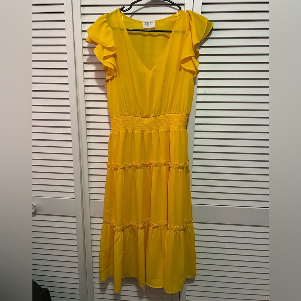 Sienna Sky Yellow Maxi Dress with Ruffle Sleeves